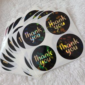 40 THANK YOU Stickers Black and Gold Holographic Metallic Effect Design…
